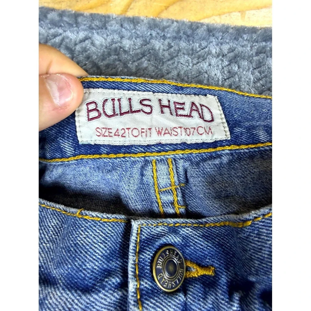 Bulls Head Jeans Mens 42 Blue Denim Cotton Relaxed Fit Casual Straight Leg